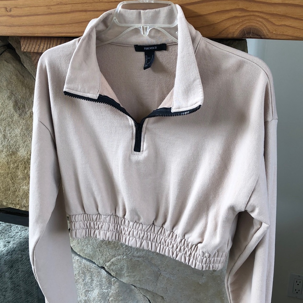 Soft tan long sleeved pullover crop top, S